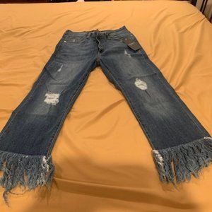 Just Black Distressed Cropped Jeans w/Fringe. NWT